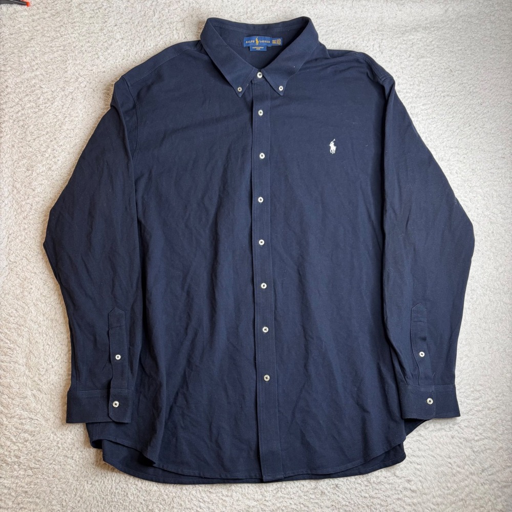 Ralph Lauren Mens 4XLT Featherweight Mesh Button Down Shirt Navy Blue LS